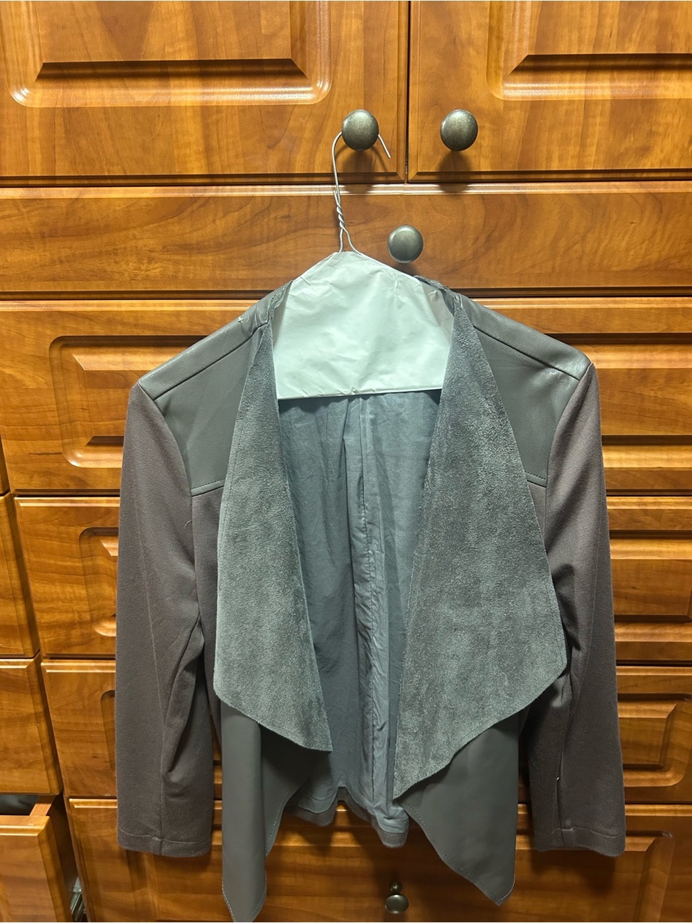 Kut from the Kloth Gray Draped Leather-Panel Jacket